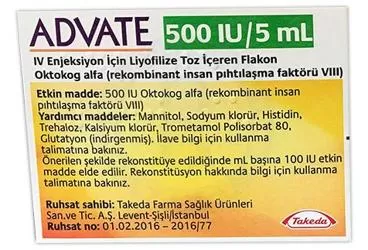 ADVATE 2000 IU/5 ML IV ENJEKSIYON ICIN LIYOFILIZE TOZ ICEREN FLAKON